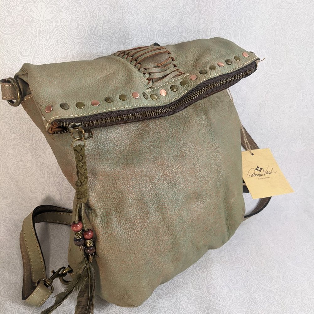 PATRICIA NASH Luzille leather vintage women's backpack bag GREEN + Dust bag - Picture 7 of 9